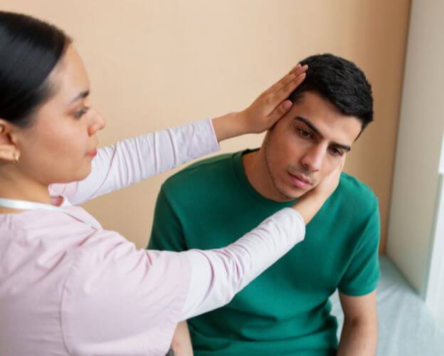 Chiropractor helping patient with vertigo