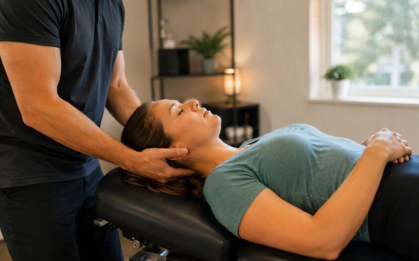 Woman receiving chiropractic care for stress relief